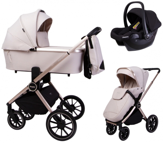 Детская коляска Peppy Monaco GP 3 в 1 с автокреслом Rise Beige