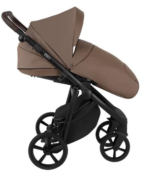 Детская коляска Roan Esso 2025 Кожа 2 в 1 ESSK/211/1 Camel/Black/руч.Тем.коричневый