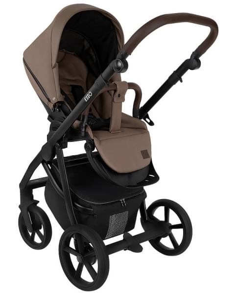 Детская коляска Roan Esso 2025 Кожа 2 в 1 ESSK/211/1 Camel/Black/руч.Тем.коричневый