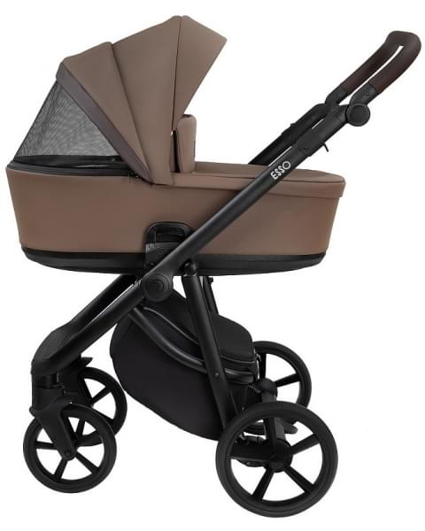 Детская коляска Roan Esso 2025 Кожа 2 в 1 ESSK/211/1 Camel/Black/руч.Тем.коричневый