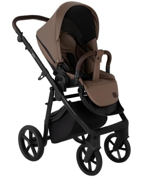 Детская коляска Roan Esso 2025 Кожа 2 в 1 ESSK/211/1 Camel/Black/руч.Тем.коричневый