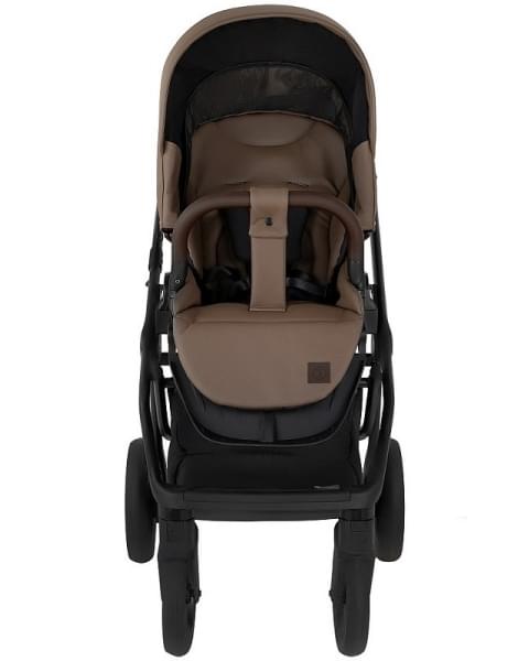 Детская коляска Roan Esso 2025 Кожа 2 в 1 ESSK/211/1 Camel/Black/руч.Тем.коричневый