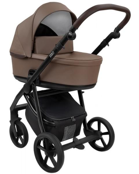 Детская коляска Roan Esso 2025 Кожа 2 в 1 ESSK/211/1 Camel/Black/руч.Тем.коричневый