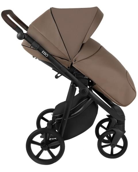 Детская коляска Roan Esso 2025 Кожа 2 в 1 ESSK/211/1 Camel/Black/руч.Тем.коричневый