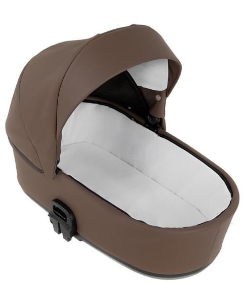 Детская коляска Roan Esso 2025 Кожа 2 в 1 ESSK/211/1 Camel/Black/руч.Тем.коричневый