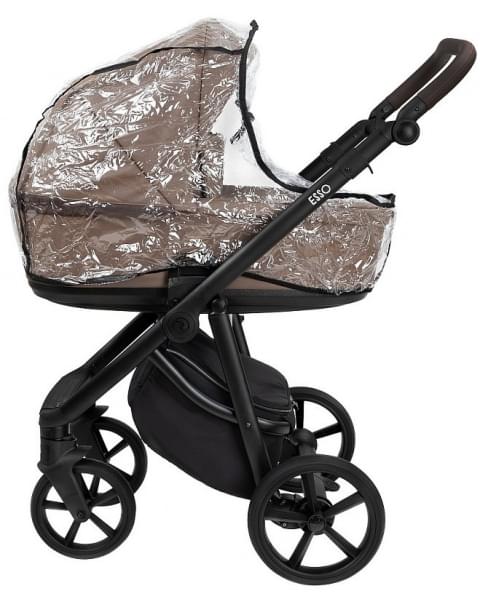 Детская коляска Roan Esso 2025 Кожа 2 в 1 ESSK/211/1 Camel/Black/руч.Тем.коричневый