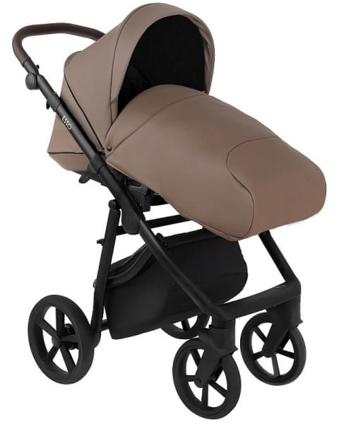 Детская коляска Roan Esso 2025 Кожа 2 в 1 ESSK/211/1 Camel/Black/руч.Тем.коричневый