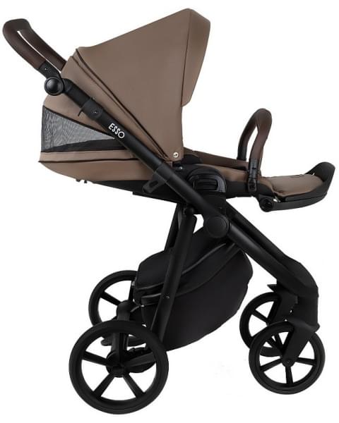 Детская коляска Roan Esso 2025 Кожа 2 в 1 ESSK/211/1 Camel/Black/руч.Тем.коричневый