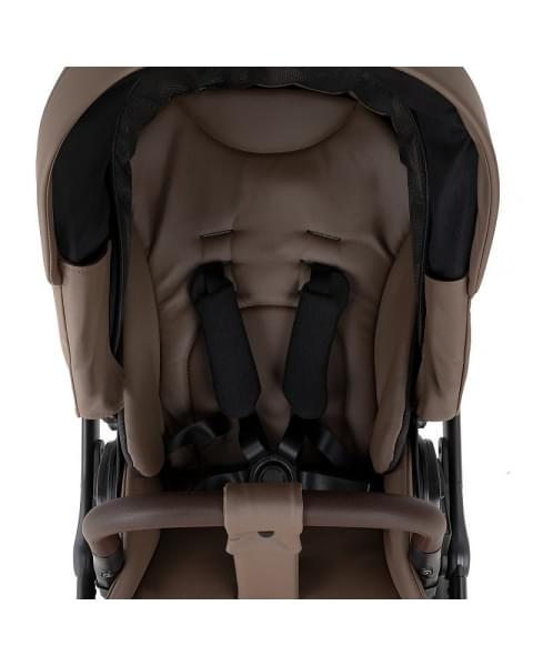 Детская коляска Roan Esso 2025 Кожа 2 в 1 ESSK/211/1 Camel/Black/руч.Тем.коричневый