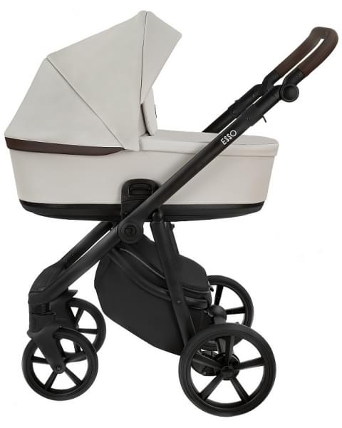 Детская коляска Roan Esso 2025 Кожа 2 в 1 ESSK/213/1 Island Stone /Black/руч.Тем.коричневый