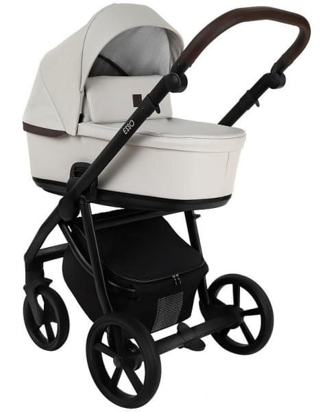 Детская коляска Roan Esso 2025 Кожа 2 в 1 ESSK/213/1 Island Stone /Black/руч.Тем.коричневый