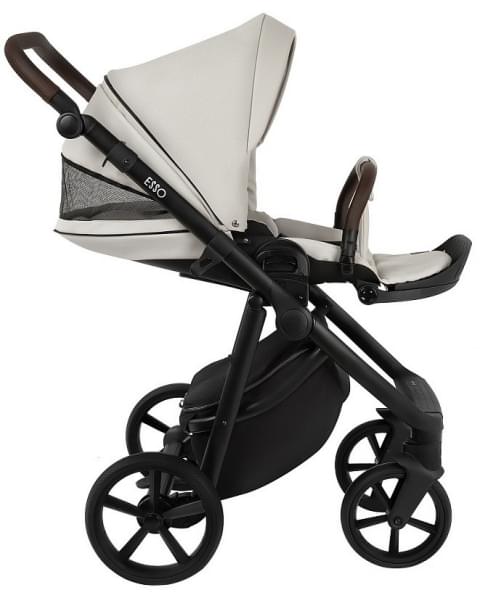 Детская коляска Roan Esso 2025 Кожа 2 в 1 ESSK/213/1 Island Stone /Black/руч.Тем.коричневый
