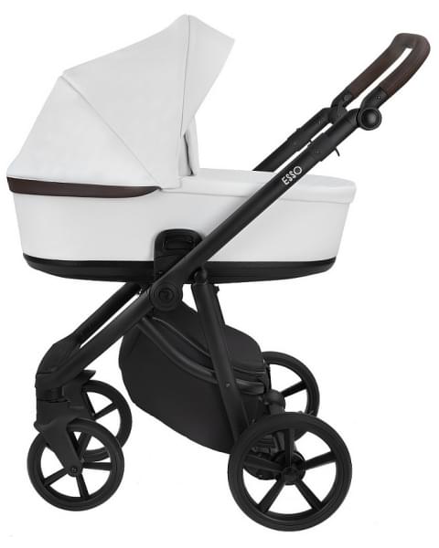 Детская коляска Roan Esso 2025 Кожа 2 в 1 ESSK/215/1 White/Black/руч.Тем.коричневый