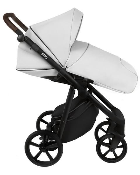 Детская коляска Roan Esso 2025 Кожа 2 в 1 ESSK/215/1 White/Black/руч.Тем.коричневый