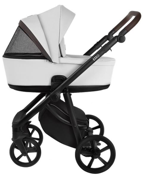 Детская коляска Roan Esso 2025 Кожа 2 в 1 ESSK/215/1 White/Black/руч.Тем.коричневый