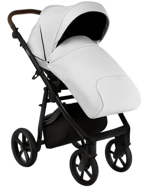 Детская коляска Roan Esso 2025 Кожа 2 в 1 ESSK/215/1 White/Black/руч.Тем.коричневый