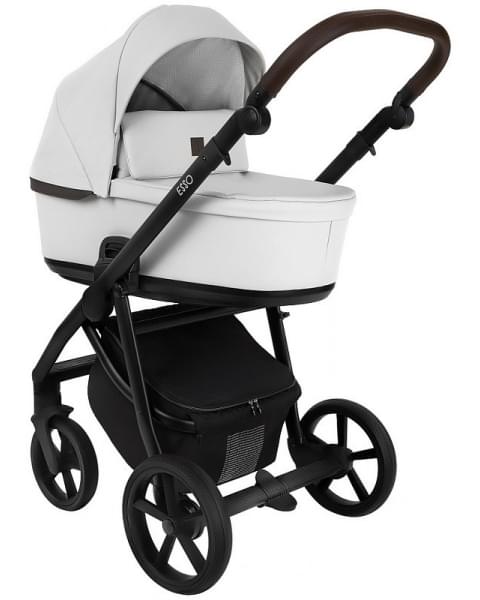 Детская коляска Roan Esso 2025 Кожа 2 в 1 ESSK/215/1 White/Black/руч.Тем.коричневый