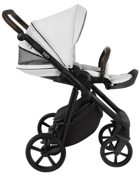 Детская коляска Roan Esso 2025 Кожа 2 в 1 ESSK/215/1 White/Black/руч.Тем.коричневый