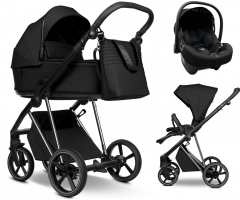 Детская коляска Roan Sol Vintage Luxury 3 в 1 с автокреслом Tutis Elo Lux EduSky Black VIN 05/CB Caviar Black/Nickel/руч.Black