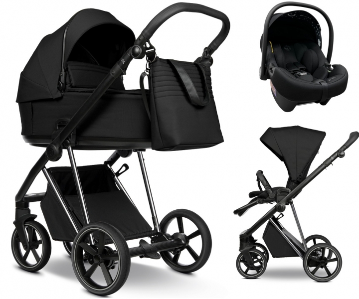 Детская коляска Roan Sol Vintage Luxury 3 в 1 с автокреслом Tutis Elo Lux EduSky Black VIN 05/CB Caviar Black/Nickel/руч.Black