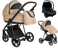 Детская коляска Roan Sol Кожа 3 в 1 с автокреслом Tutis Elo Lux EduSky Black RSL/2021 Caramel/Black/руч.Тем.коричневый