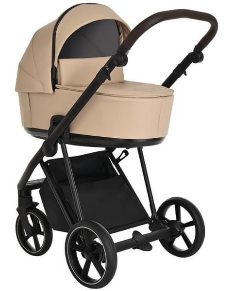 Детская коляска Roan Sol Кожа 3 в 1 с автокреслом Tutis Elo Lux EduSky Black RSL/2021 Caramel/Black/руч.Тем.коричневый