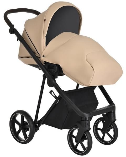 Детская коляска Roan Sol Кожа 3 в 1 с автокреслом Tutis Elo Lux EduSky Black RSL/2021 Caramel/Black/руч.Тем.коричневый