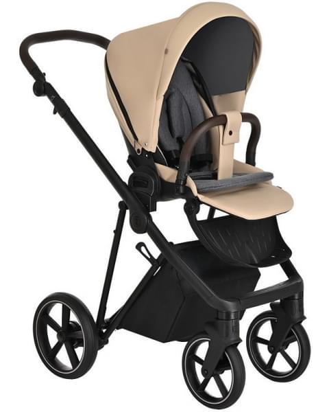 Детская коляска Roan Sol Кожа 3 в 1 с автокреслом Tutis Elo Lux EduSky Black RSL/2021 Caramel/Black/руч.Тем.коричневый