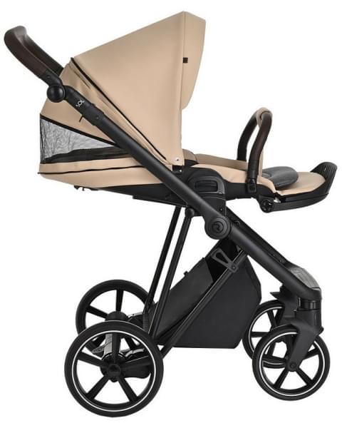 Детская коляска Roan Sol Кожа 3 в 1 с автокреслом Tutis Elo Lux EduSky Black RSL/2021 Caramel/Black/руч.Тем.коричневый