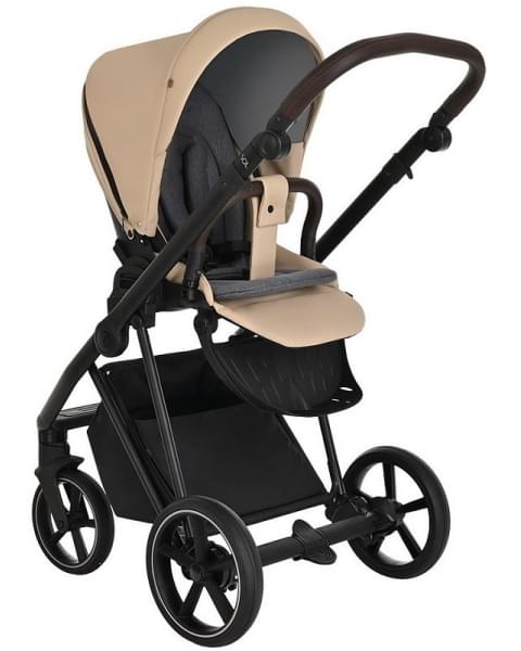 Детская коляска Roan Sol Кожа 3 в 1 с автокреслом Tutis Elo Lux EduSky Black RSL/2021 Caramel/Black/руч.Тем.коричневый