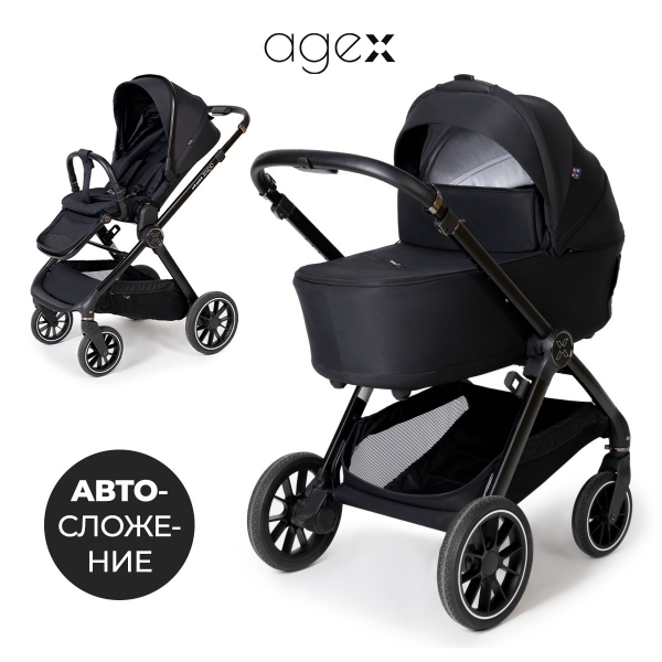 Коляска 2 в 1 Agex Prima Pro, Black (Черный)