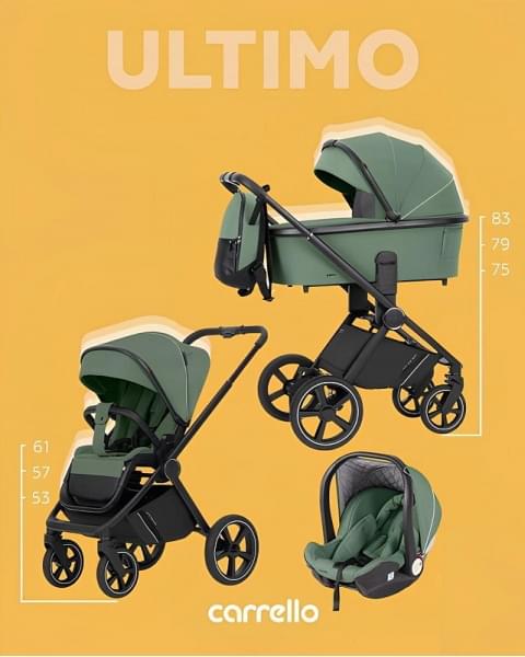 Коляска 3 в 1 Carrello Ultimo CRL-6519 / 2024 с регулировкой высоты, Fern Green (Зеленый)