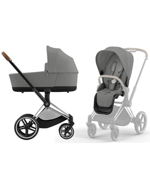 Коляска 3 в 1 Cybex Priam IV Chrome Brown complete и автокресло Aton B2 i-Size Bay Blue Mirage Grey