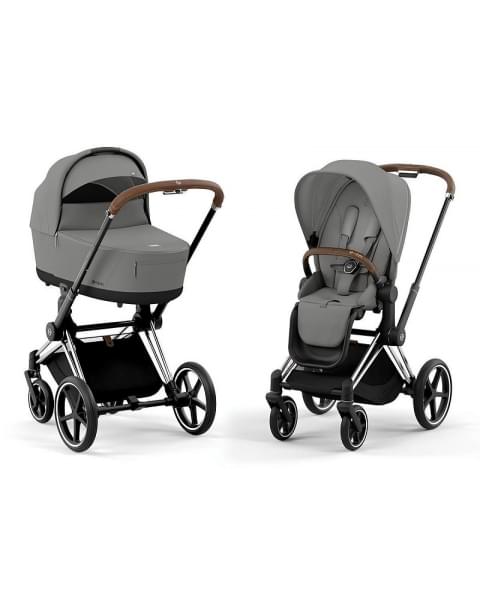 Коляска 3 в 1 Cybex Priam IV Chrome Brown complete и автокресло Aton B2 i-Size Bay Blue Mirage Grey