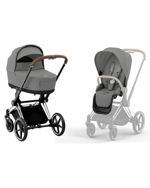 Коляска 3 в 1 Cybex Priam IV Chrome Brown complete и автокресло Aton B2 i-Size Bay Blue Mirage Grey