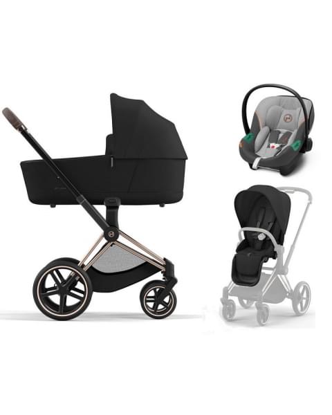Коляска 3 в 1 Cybex Priam IV Rosegold и автокресло Aton S2 i-Size с базой Base One Sepia Black/Lava Grey