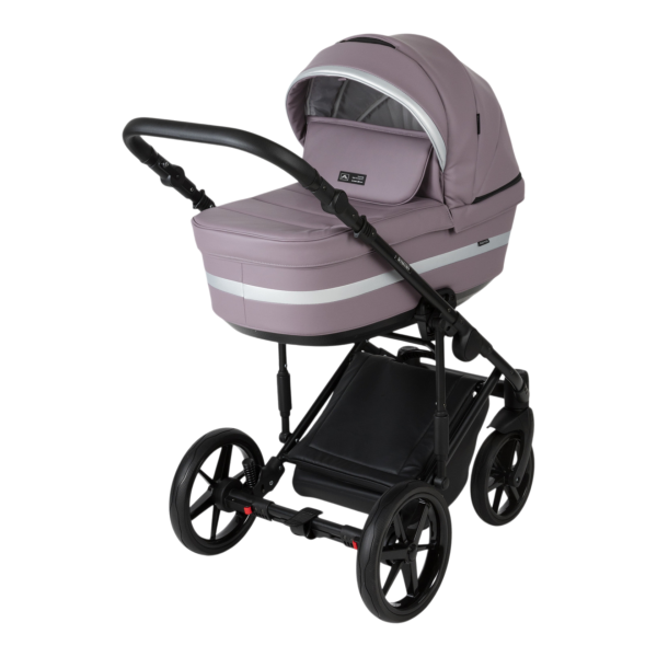 Детская коляска Adamex Rimini Deluxe 3 в 1 RI225A (СВ.СИРЕНЕВАЯ КОЖА+СТАЛЬНАЯ ПЕРЛ.ОТДЕЛКА)