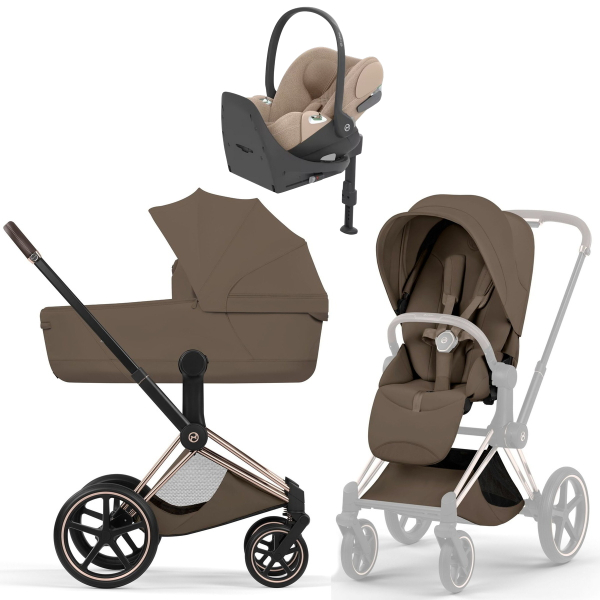 Коляска 4 в 1 Cybex Priam V Rosegold Style Coconut Brown + Cloud T Cozy Beige Plus Base T