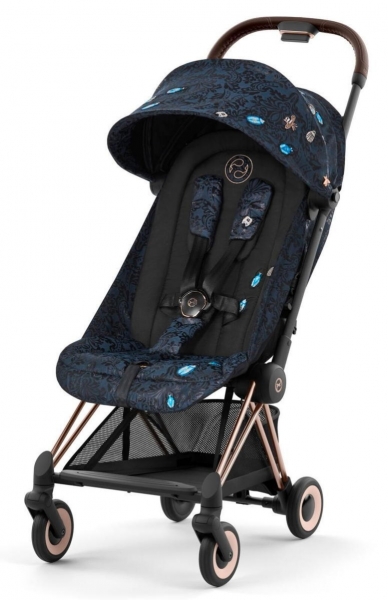 Коляска прогулочная Cybex Coya шасси Rose Gold, FE Jewels of Nature (Синий с принтом)