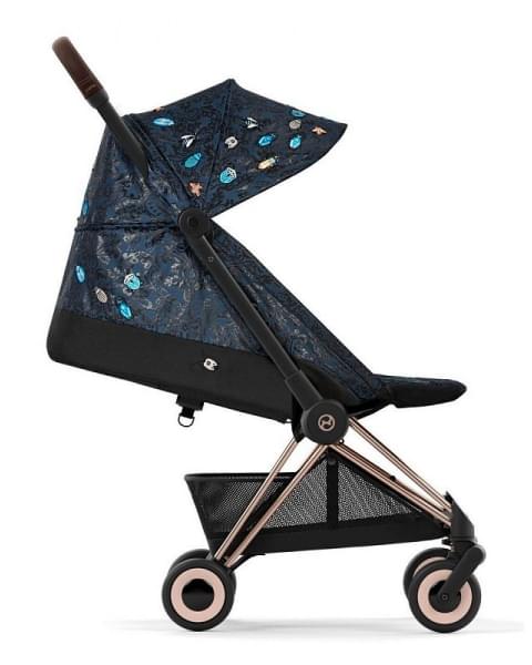 Коляска прогулочная Cybex Coya шасси Rose Gold, FE Jewels of Nature (Синий с принтом)