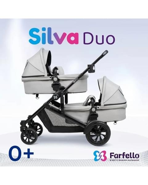 Коляска трансформер Farfello Silva Duo для двойни и погодок светло-серый