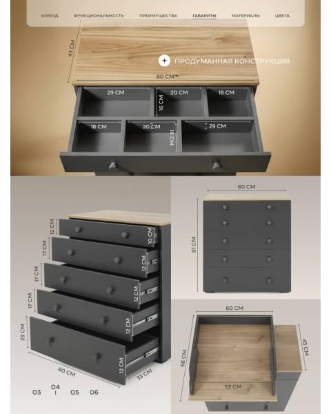 Комод пеленальный Rant Levi 80/5 с органайзером Moon grey