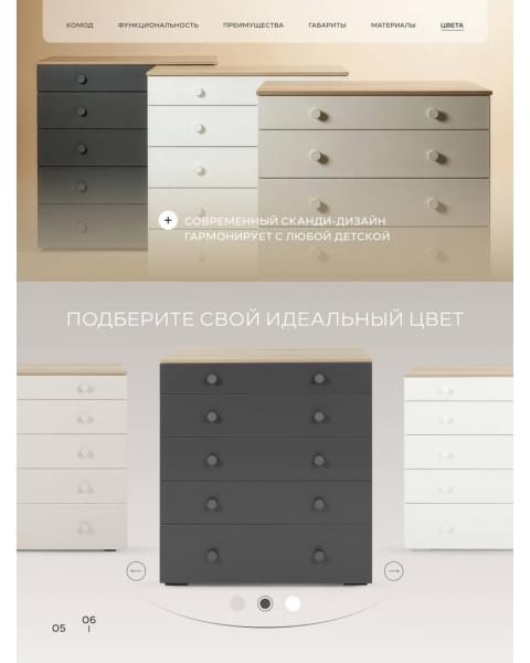 Комод пеленальный Rant Levi 80/5 с органайзером Moon grey