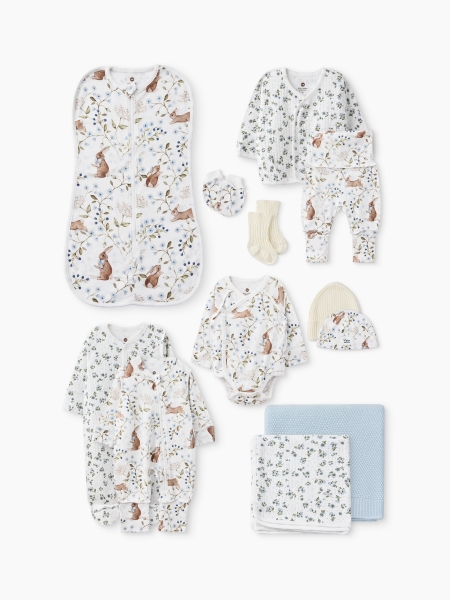 Комплект для новорожденного на выписку из роддома от Happy Baby white blue