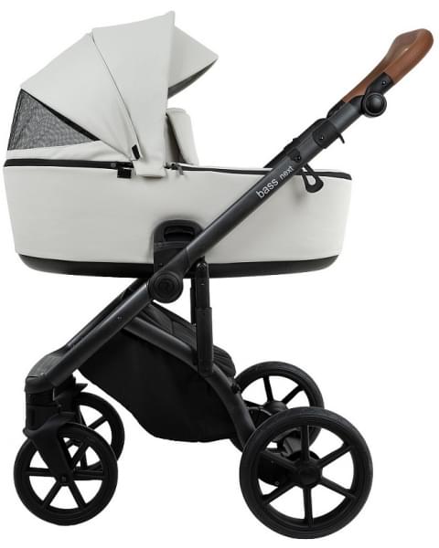 Детская коляска Roan Bass Next Кожа 2.0 3 в 1 с автокреслом Tutis Elo Lux EduSky Black BNL/70/2 Island Stone /Black/ руч.Коричневый