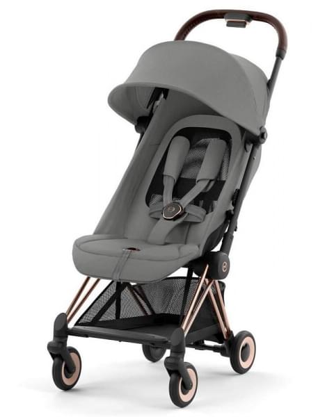 Прогулочная коляска Cybex Coya Mirage Grey с дождевиком и бампером/Rosegold