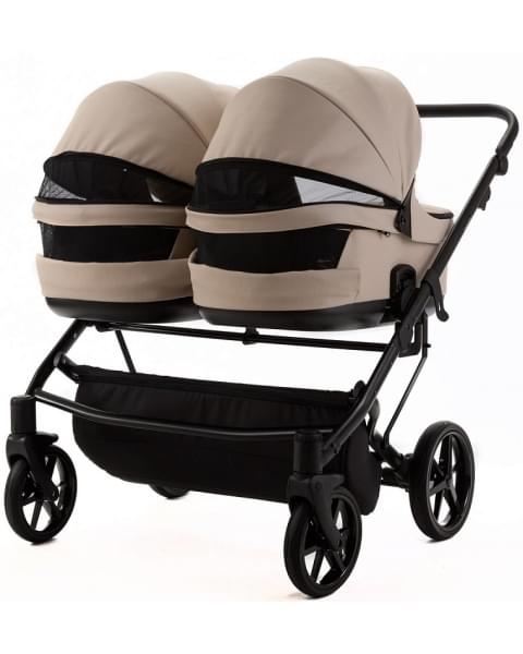 Детская коляска для двойни Adamex Leo Duo Deluxe 2 в 1 DUO-SA7 (СВ.БЕЖЕВАЯ КОЖА)