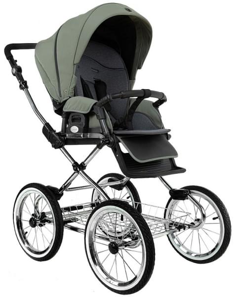 Детская коляска Roan Bass Next Classic 2.0 d14 3 в 1 с автокреслом Tutis Elo Lux EduSky Black BSNC/92/2 Sage Green/Black/руч.Black