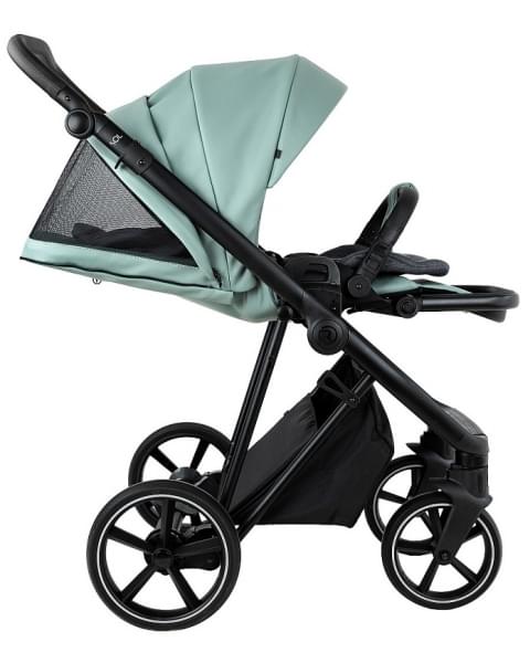 Детская коляска Roan Sol Vintage Leather 2.0 3 в 1 с автокреслом Tutis Elo Lux Edusky Black SL/13/L Misti Mint/Grey/руч. Серый