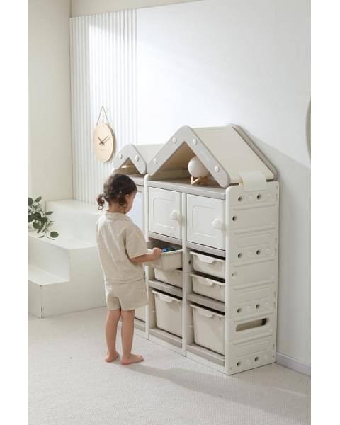 Стеллаж для игрушек UNIX Kids House 7 ящиков, 2 полки с дверцей Grey
